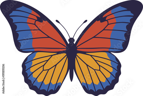 Colorful Butterfly Illustration with Orange, Blue, and Yellow Wings