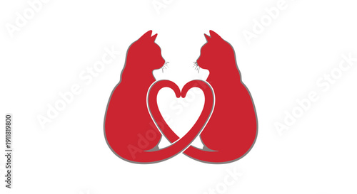 Red silhouette of two cats forming a heart shape together