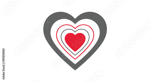 Concentric heart shapes in red, white, and gray