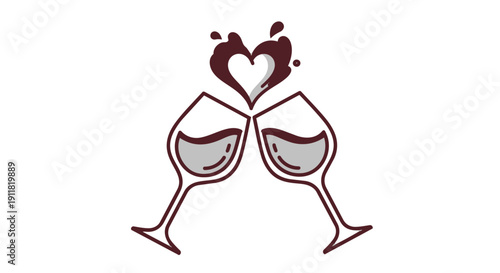 Two wine glasses with heart shaped splash