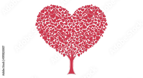 Pink heart shaped tree with many small hearts