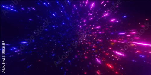 An abstract dark blue night sky background features a glowing galaxy of bright stars and sparkling magic light across the deep space universe illustration