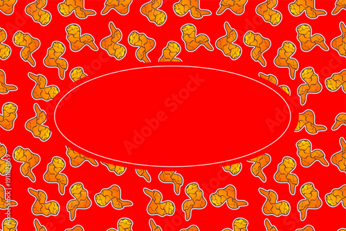 fried, chicken, leg, wing, pattern, background, seamless, repeat, fast food, crispy, snack, vector, frame, border, illustration, oval, delicious, bone, wallpaper, menu, tasty, texture, cartoon, eatery