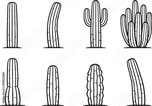 Obraz na płótnie San Pedro Cactus Line Art Bundle Black White Icons