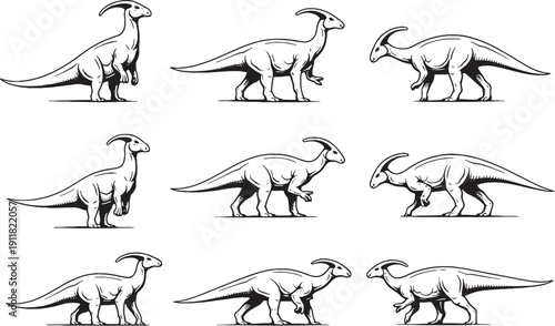 Parasaurolophus Dinosaur Line Art Bundle icon eps