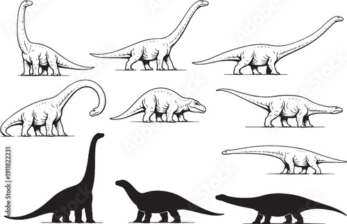 Mamenchisaurus Dinosaur Line Art Bundle