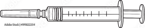 Medical Syringe with Needle Cap Line Art Illustration