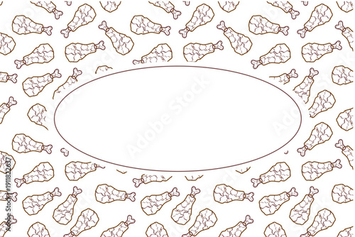 Doodle fried chicken pattern frame background. Seamless fried chicken leg doodle pattern frame. Chicken thigh doodle pattern frame. Fast food fried chicken doodle frame design.