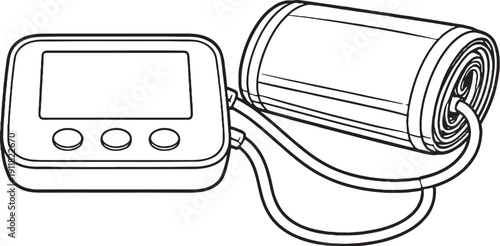Digital Blood Pressure Monitor Line Art Illustration