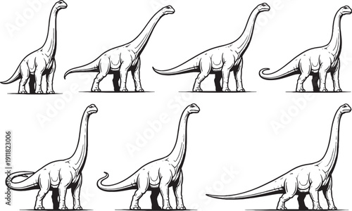 Brachiosaurus Dinosaur Line Art Bundle