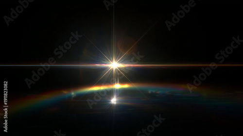 Canvastavla Bright Sunburst with Faint Rainbow Lens Flare and Spectral Ghosting on Black Background