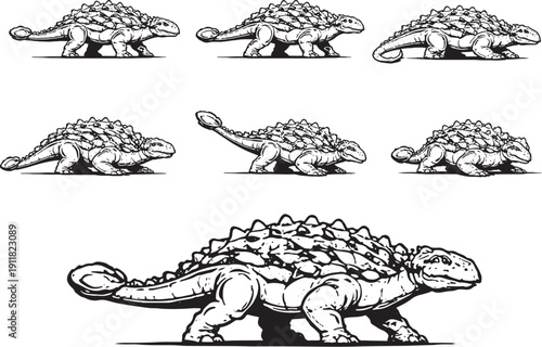 Ankylosaurus Dinosaur Line Art Bundle