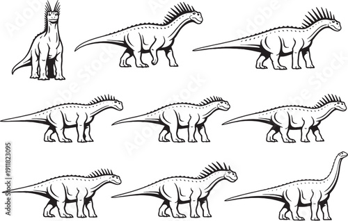 Amargasaurus Dinosaur Line Art Bundle High-Contrast Vector Icons