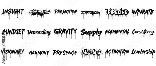Graffiti-style words displaying business and leadership concepts