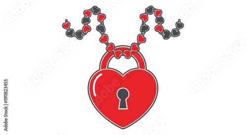 Red heart shaped padlock with chain