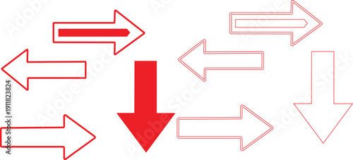 Collection of red and white directional arrows pointing left right and down