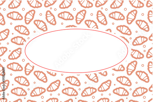 Croissant doodle pattern frame background. Seamless croissant bread doodle pattern frame. Croissant doodle pattern frame vector. Fast food doodle croissant frame design.
