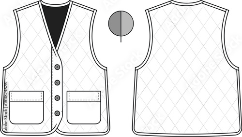 Quilted vest pattern with front and back views sewing fashion 1