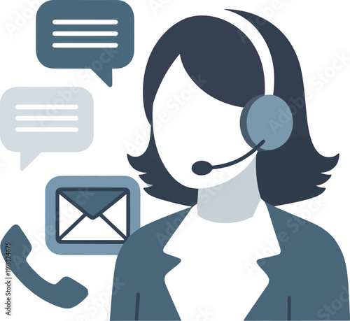 Customer Service Operator with Headset and Communication Icons Vector