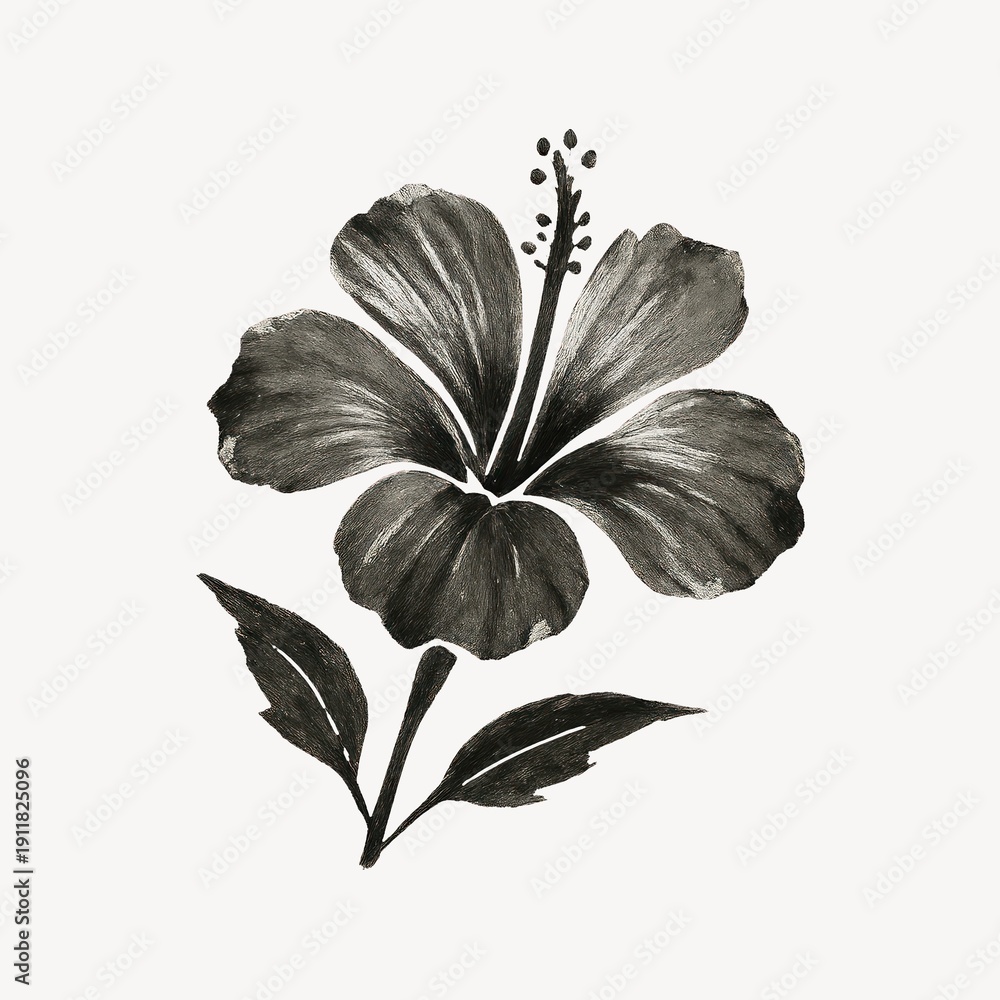 Fototapeta premium Monochrome hibiscus flower illustration
