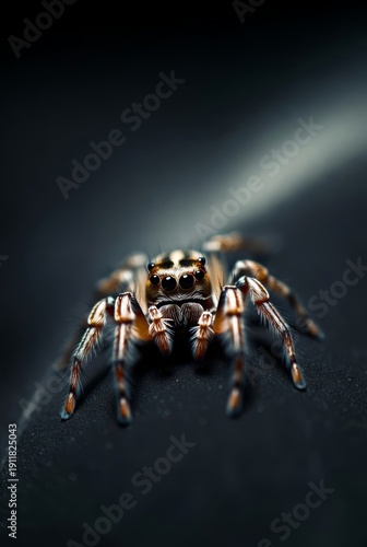 Close-up of a spider with detailed features on a dark background