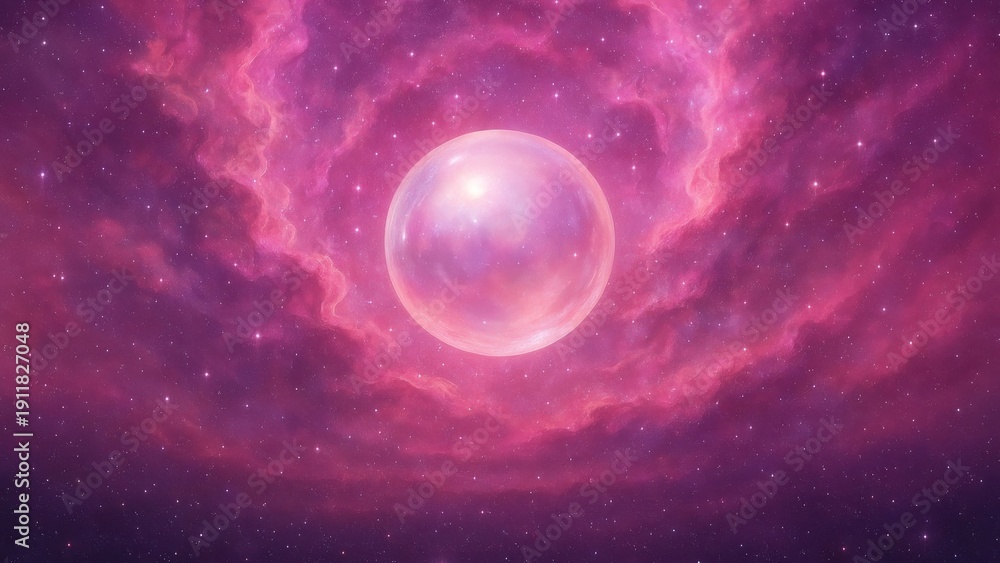 Obraz premium Ethereal cosmic pink nebula sphere desktop wallpaper