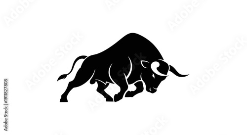 Powerful Black Silhouette of a Charging Bull.