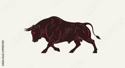 Powerful brown bull walking with determined stance.