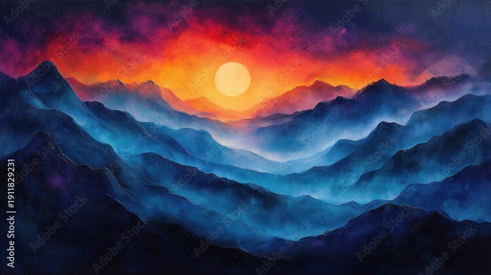 Fototapeta premium Vivid sunset over majestic mountains