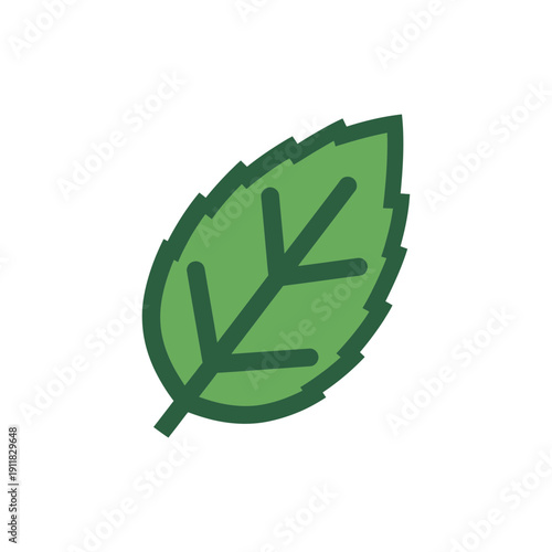 Single Mint Leaf with Bold Geometric Style Flat 2D Botanical Herbal Illustration