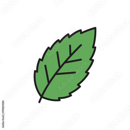 Single Mint Leaf with Sharp Edges Solid Green Herbal Flat 2D Vector Icon