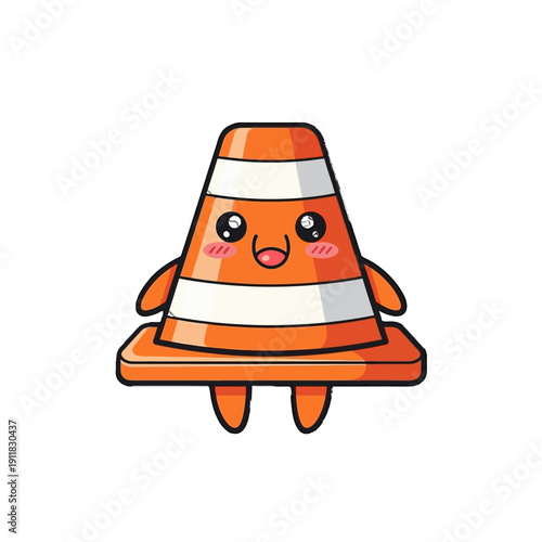Adorable Blushing Traffic Cone Cartoon Character with Cute Expression, isolated white background