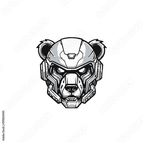 Futuristic Robotic Bear Head Mascot, isolated white background