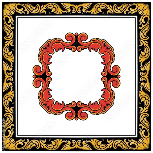 Photos Exquisite Red and Gold Ornate Square Frame with Black Border, Intricate Scrollwo
