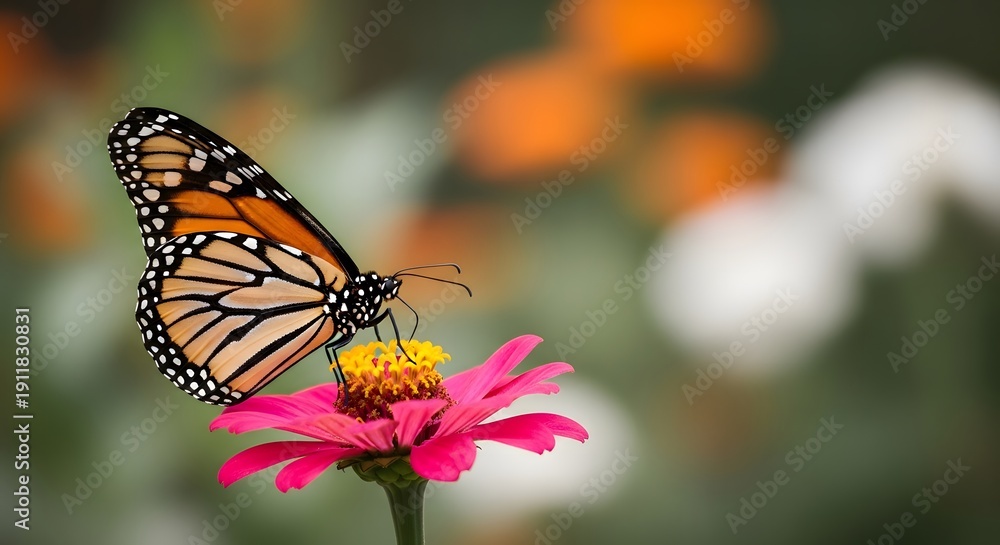 Obraz premium Monarch butterfly on pink flower in garden