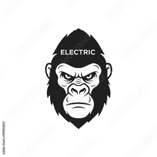 Powerful Gorilla Head Logo with "Electric" Text on an Isolated White Background