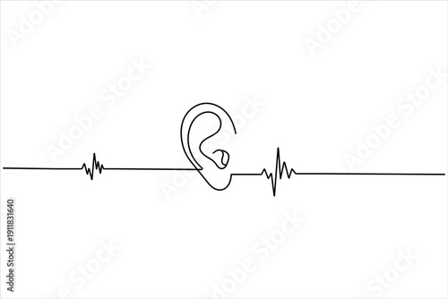 Continuous line ear illustration for listening concept