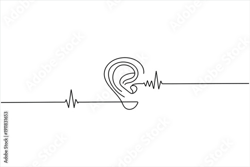 Continuous line ear illustration for listening concept