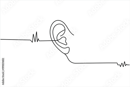 Continuous line ear illustration for listening concept