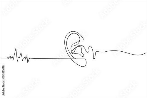 Continuous line ear illustration for listening concept