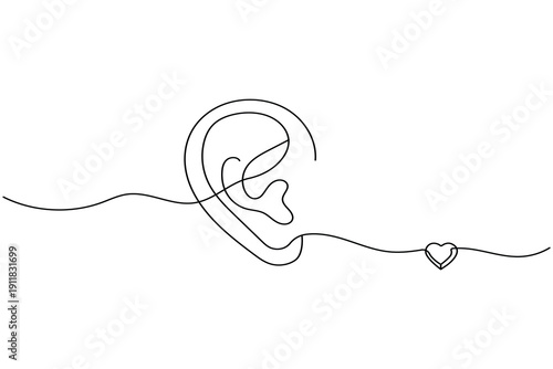 Continuous line ear illustration for listening concept