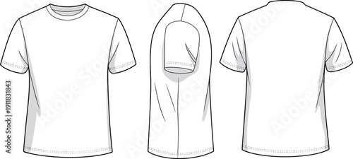 White t shirt front and back views with sleeve details front view