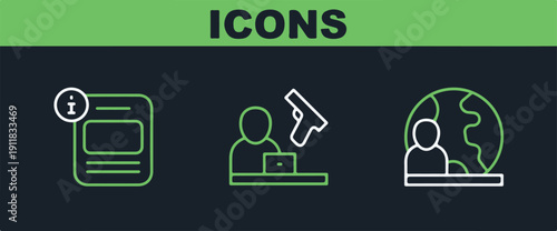 Set line World news Information and Crime icon. Vector.