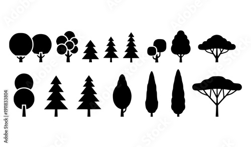 Modern Minimal Tree Silhouettes Set Flat Forest Icon Collection Vector