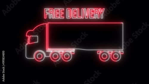 Free delivery service icon animated 4K video isolated on black background. Free shipping. 24 hour and fast delivery. 4K Video motion graphic animation	