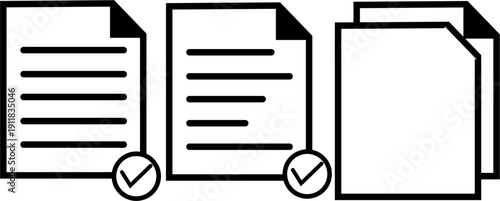 Approved Document Icon Set Featuring Checkmarks for Confirmation, Validation, and Successful Task Completion