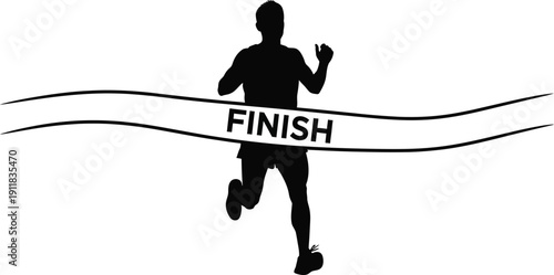 Silhouette of a victorious man crossing the finish line with determination and athleticism on display