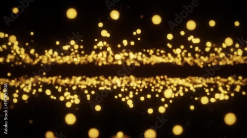 Abstract shimmering golden particles moving gracefully, creating a dynamic and vibrant display. Ideal for themes of celebration, luxury, or digital technology.