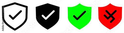Shield check mark icon or security shield protection icon with tick symbol. green security shield icon