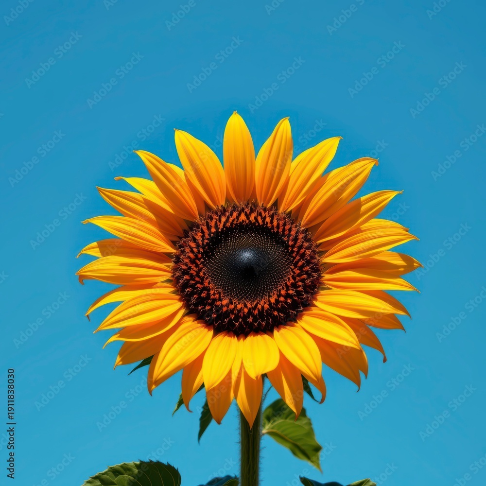 Naklejka premium Vibrant Sunflower Bloomed Against Clear Blue